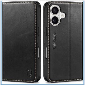 SHIELDON Leather Case Wallet for iPhone 17 6.3-inch Magnetic Closure Retro Black